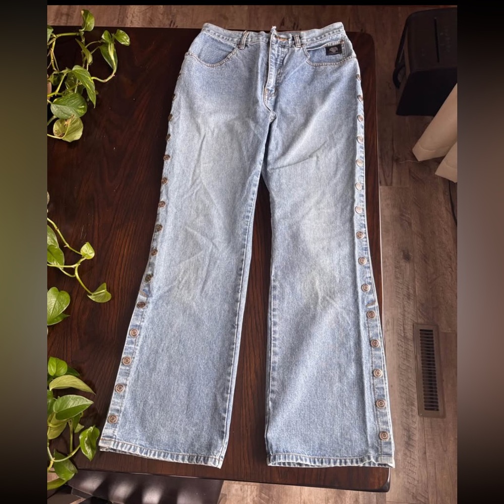 Harley-Davidson Light Blue Flare Jeans with Button Detail